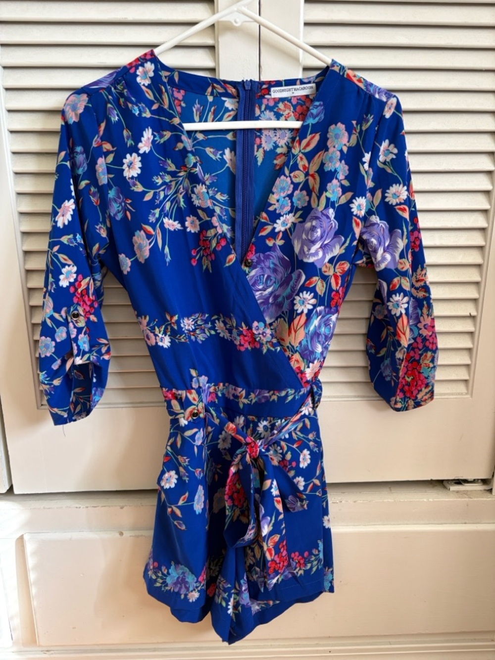 Goodnight Macaroon Royal Blue Floral Wrap Romper